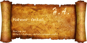 Hahner Antal névjegykártya